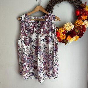 Cynthia Rowley Sleeveless Womens Floral Chiffon Blouse XTRA-LARGE XL White Pink